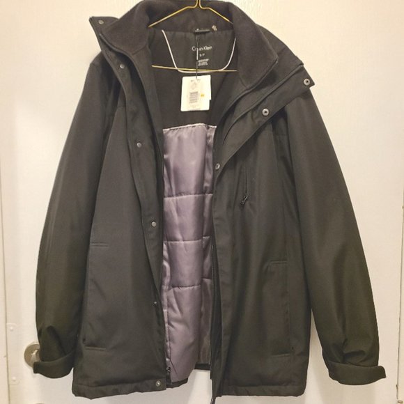 New Black Calvin Klein long coat jacket water repellant removable hood CMH01362 - Picture 6 of 10